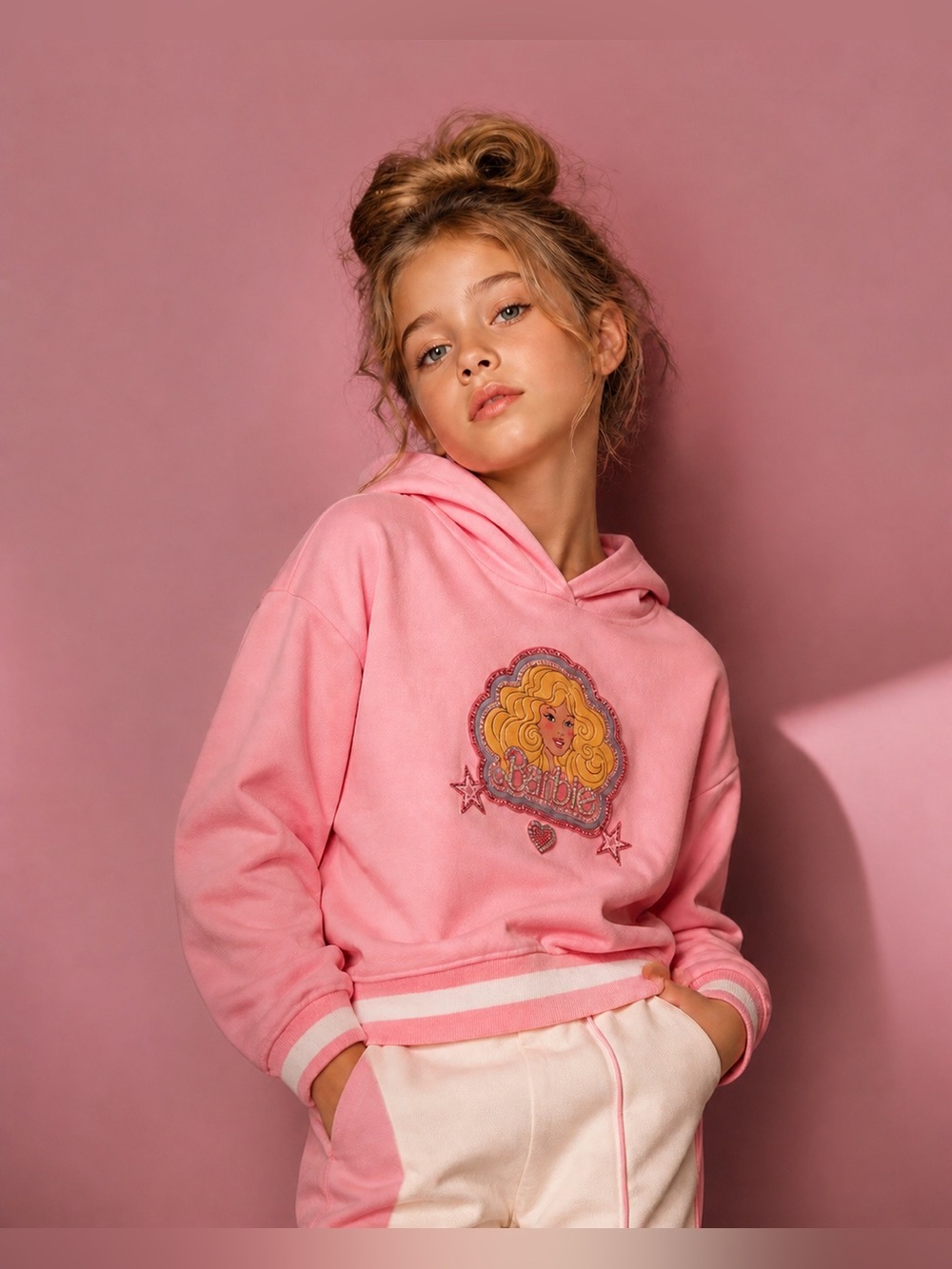 Monnalisa x Barbie Pink Hoodie Size 8Y Graphic Logo Sweatshirt